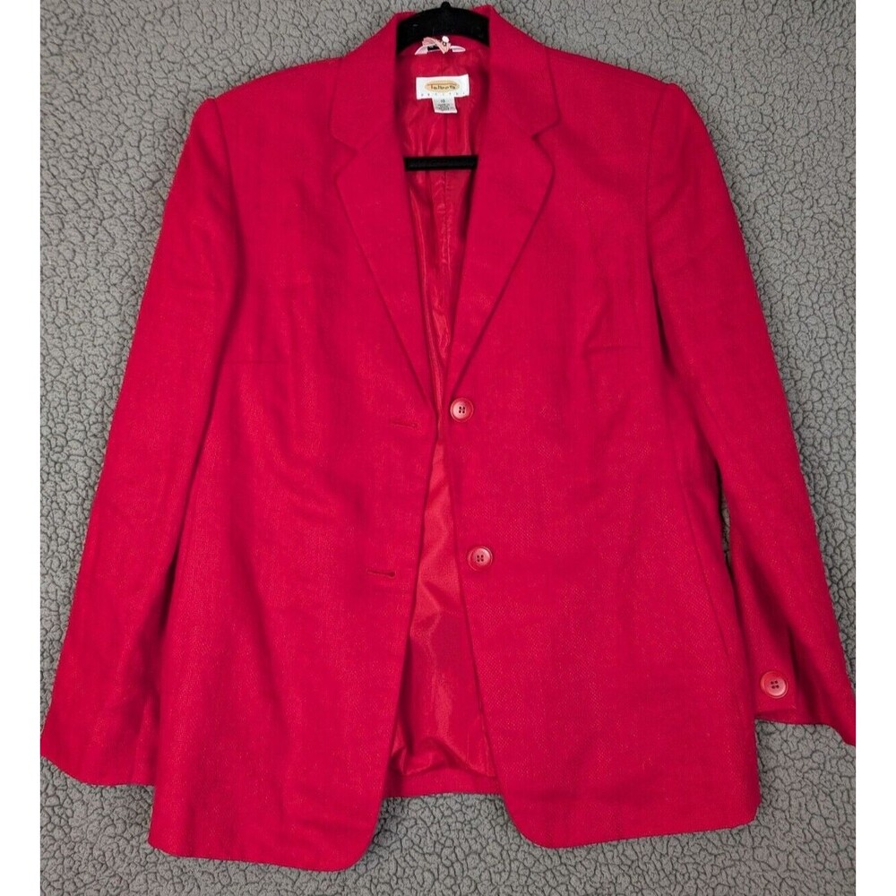 Talbots Blazer Women Sz 10 Petite Red Irish Linen 3 Button Red Career Pockets